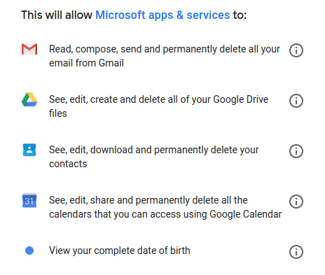 Overly permissive request from Microsoft